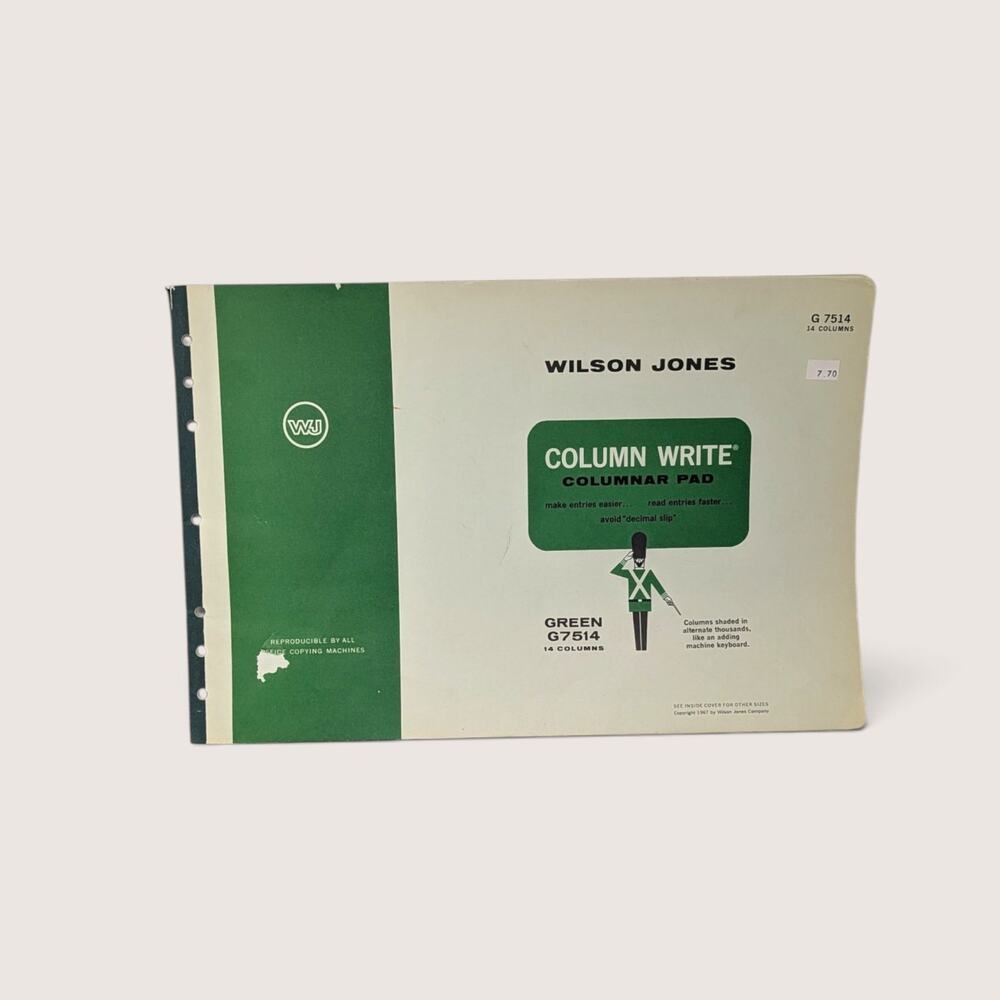 Vintage Wilson Jones Column Write Columnar Pad G7514 1967 Accounting Ledger